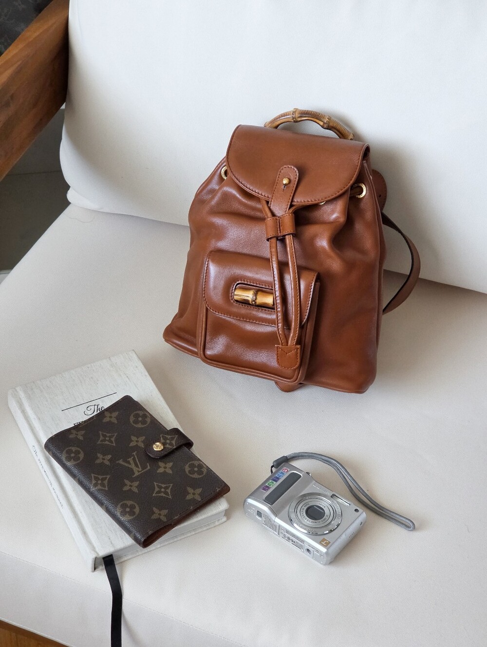 Vintage 90's Gucci Mini Caramel Leather Bamboo Backpack